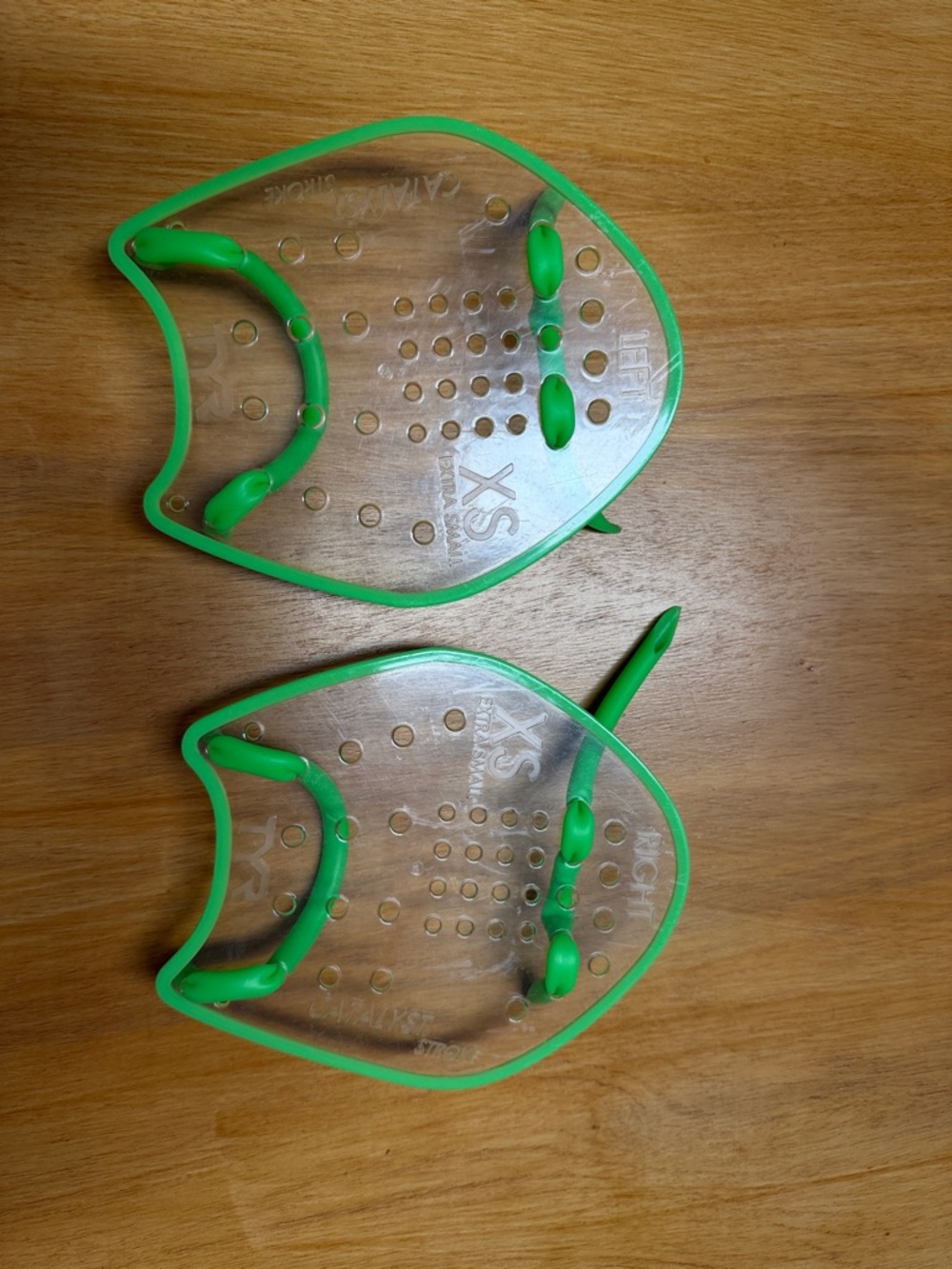 TYR Clear Swim Hand Paddles with Bright Green Trim - XS Pair